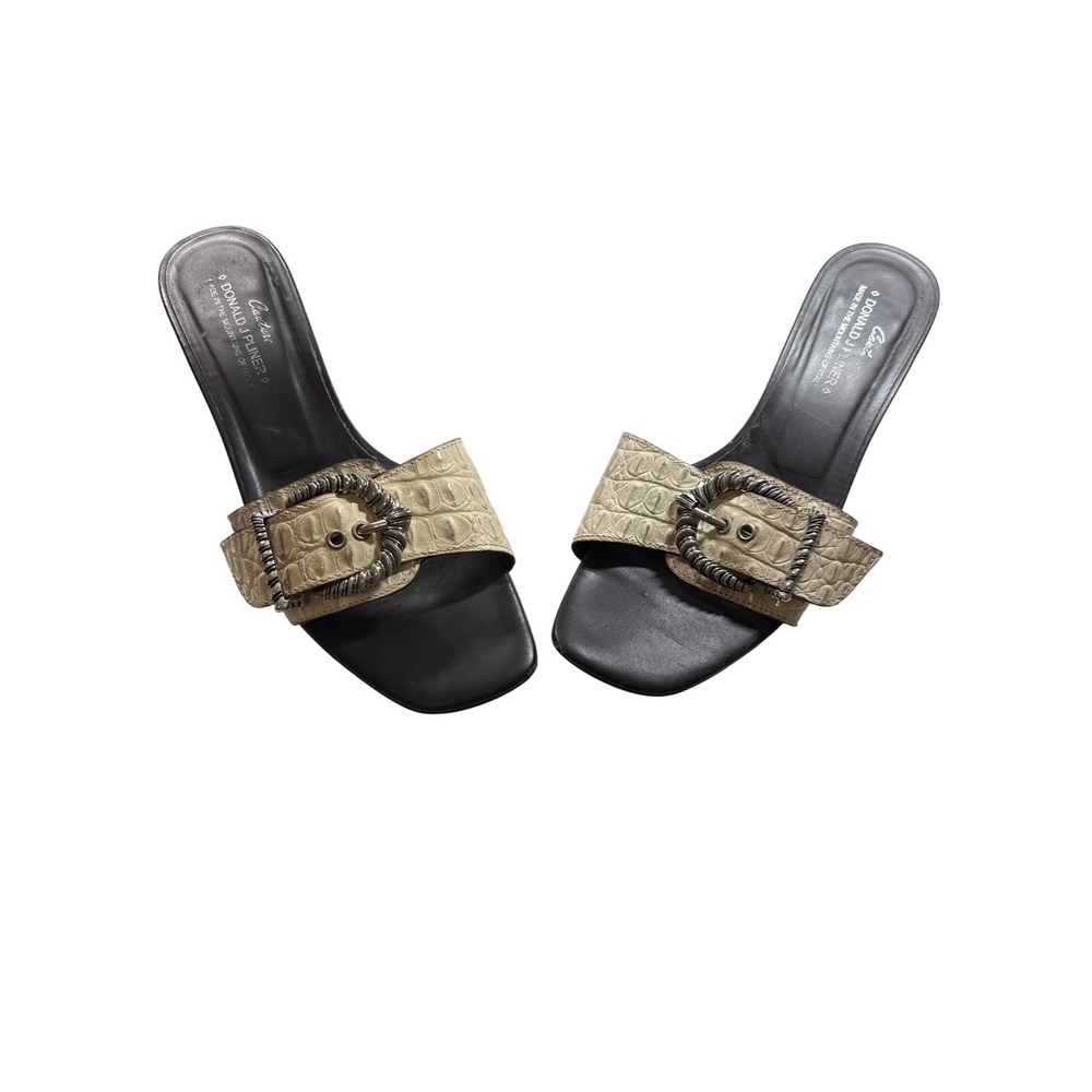 Donald J Pliner Womens 8.5 M Italian Croc Embossed Buckle Kitten Heel Slides